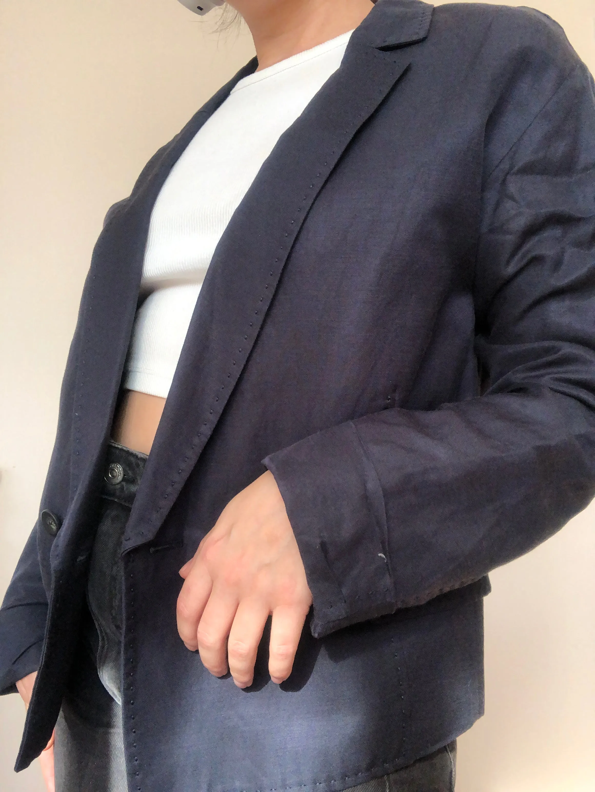 Hanni Y Stitch Detail Navy Blazer