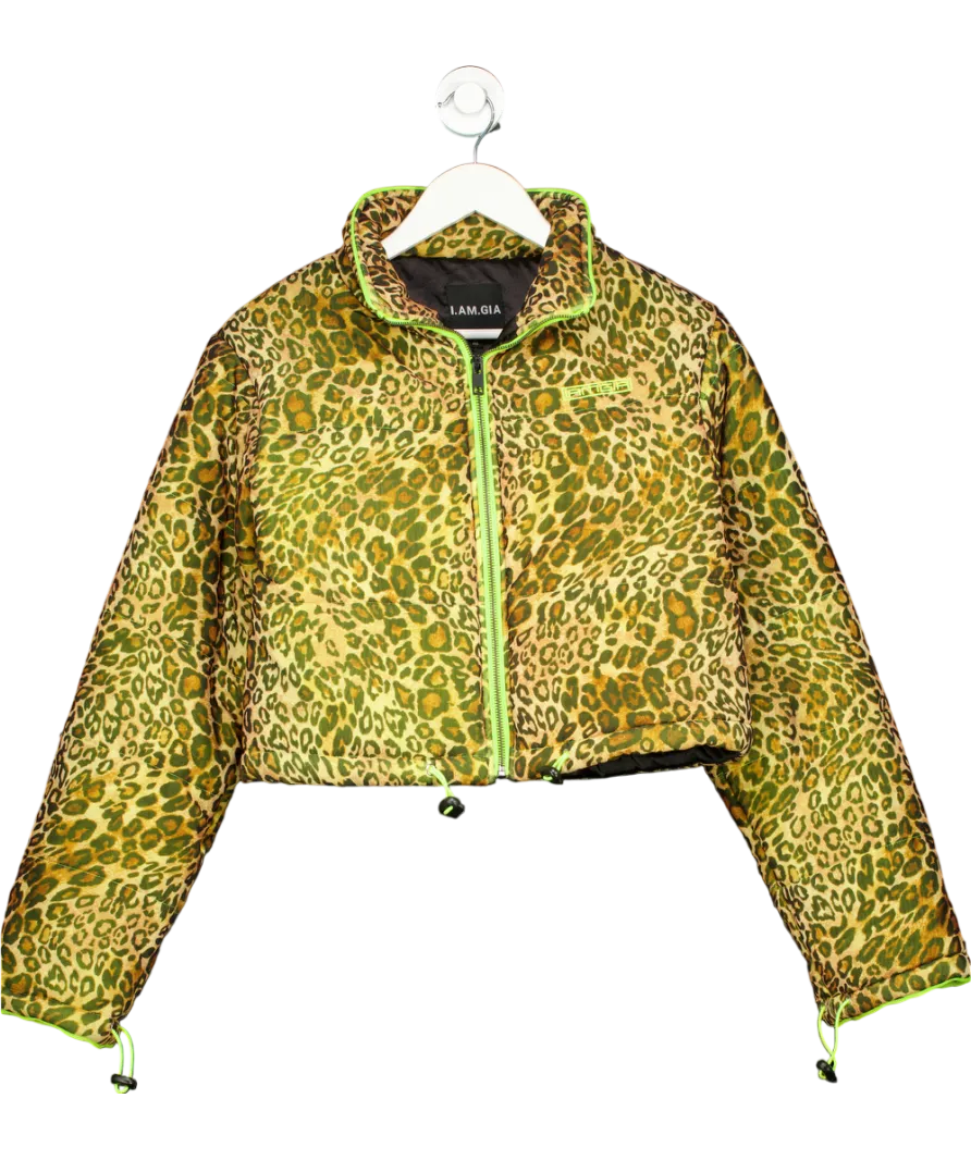I.AM.GIA Brown Cropped Leopard Puffer Jacket UK M
