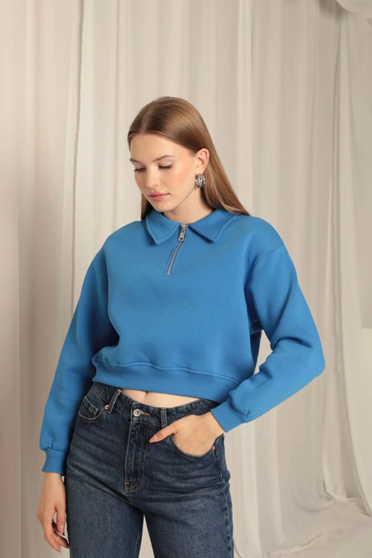 KKT Three Thread Fabric Zippered Hooded Short Women's Sweater - Mackay