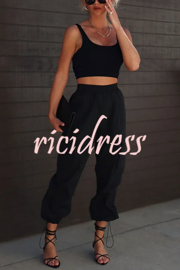 Let¡¯s Rewind Nylon Elastic Waist Pocketed Cargo Pants