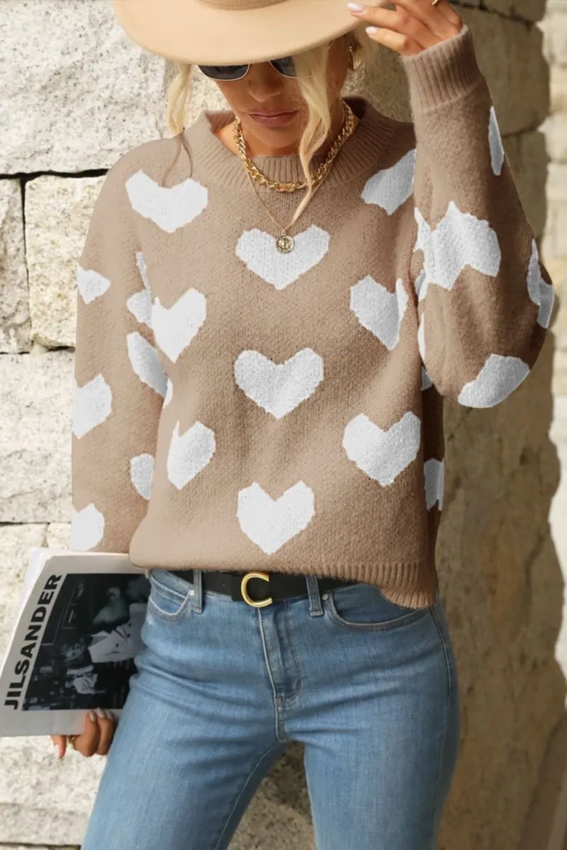 Listen to Your Heart Pattern Drop Shoulder Sweater