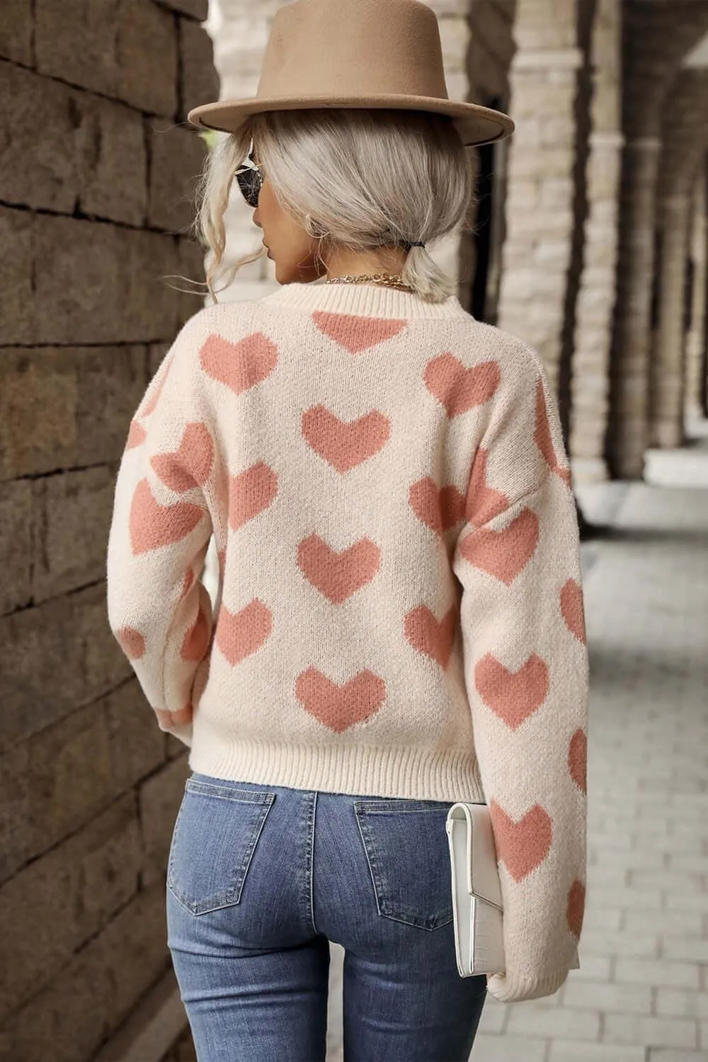 Listen to Your Heart Pattern Drop Shoulder Sweater