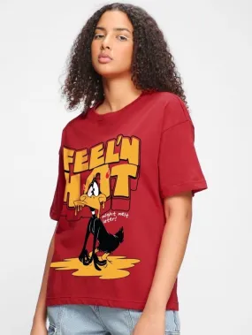 Looney Tunes Daffy Duck Graphic Printed Lowest Price Womens Drop Shoulder T-shirt In Legacy Boutiques Dacca