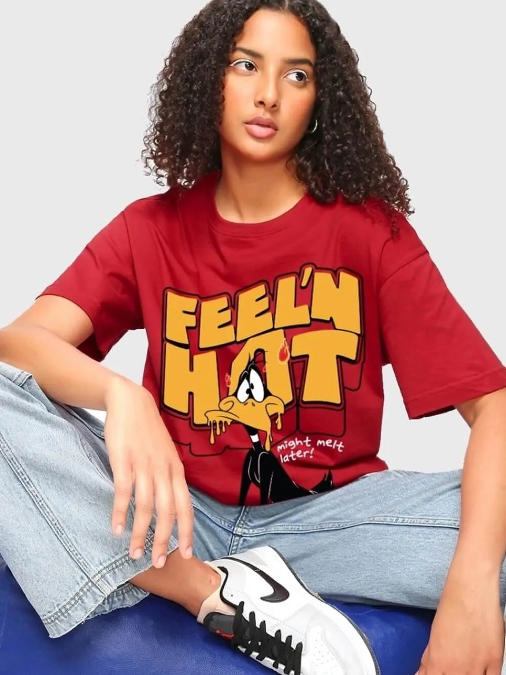 Looney Tunes Daffy Duck Graphic Printed Lowest Price Womens Drop Shoulder T-shirt In Legacy Boutiques Dacca
