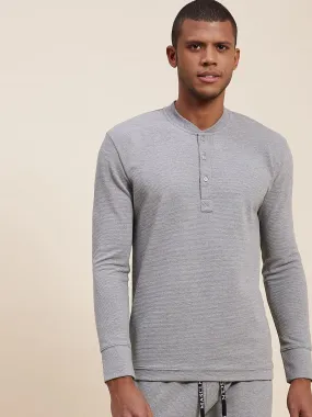 Men Grey Melange Henley T-Shirt