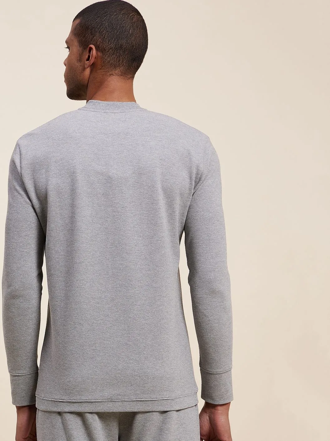 Men Grey Melange Henley T-Shirt