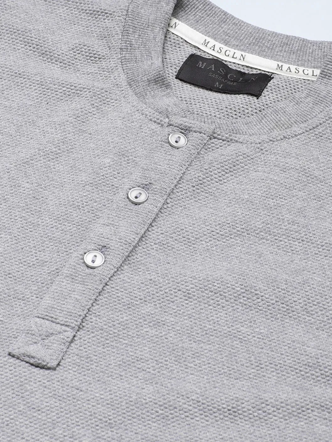Men Grey Melange Henley T-Shirt
