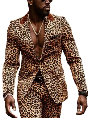 Men's Lapel Single Breasted Leopard Print Casual Blazer