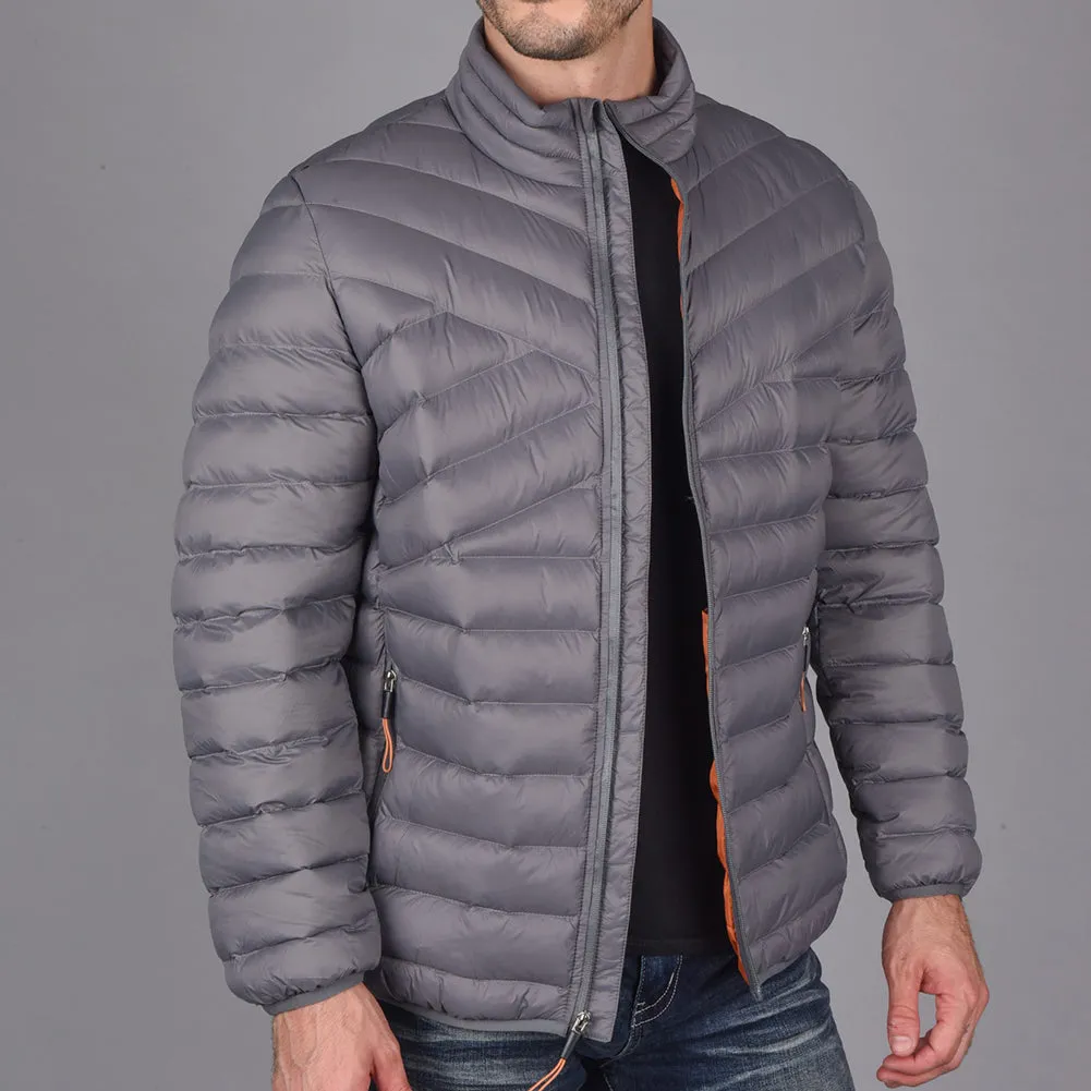 Mens Puffer Zipper Jacket Ultra-Light Bubble Geometric Quilted Zip Pocket