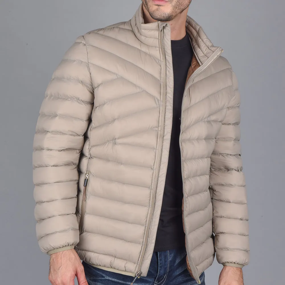 Mens Puffer Zipper Jacket Ultra-Light Bubble Geometric Quilted Zip Pocket