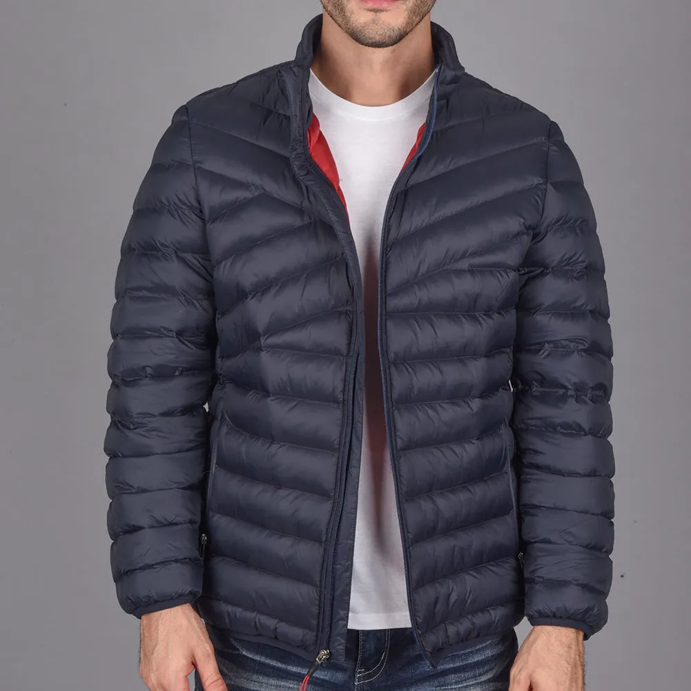 Mens Puffer Zipper Jacket Ultra-Light Bubble Geometric Quilted Zip Pocket
