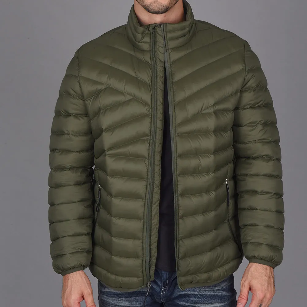 Mens Puffer Zipper Jacket Ultra-Light Bubble Geometric Quilted Zip Pocket