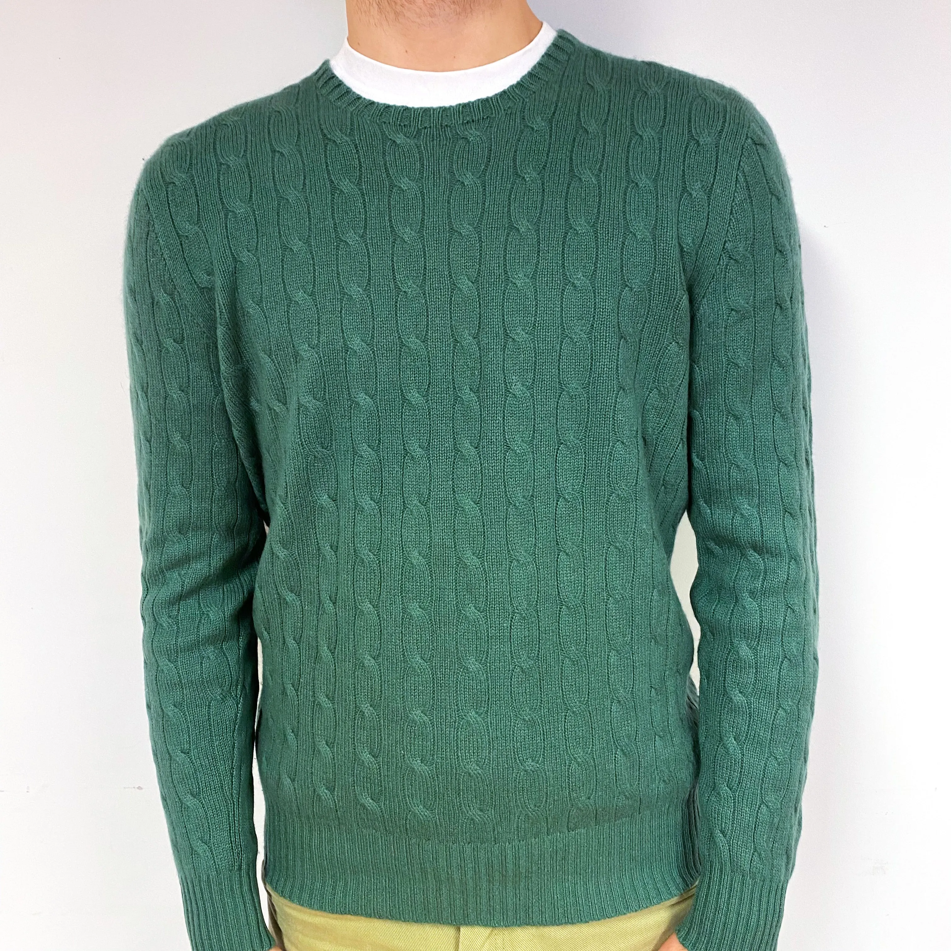 Men's Ralph Lauren Moss Green Cashmere Crew Neck Jumper Large