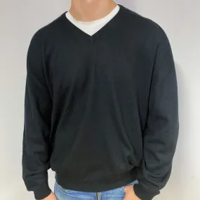 Men's Scottish Black Cashmere V-Neck Jumper Extra Extra Large