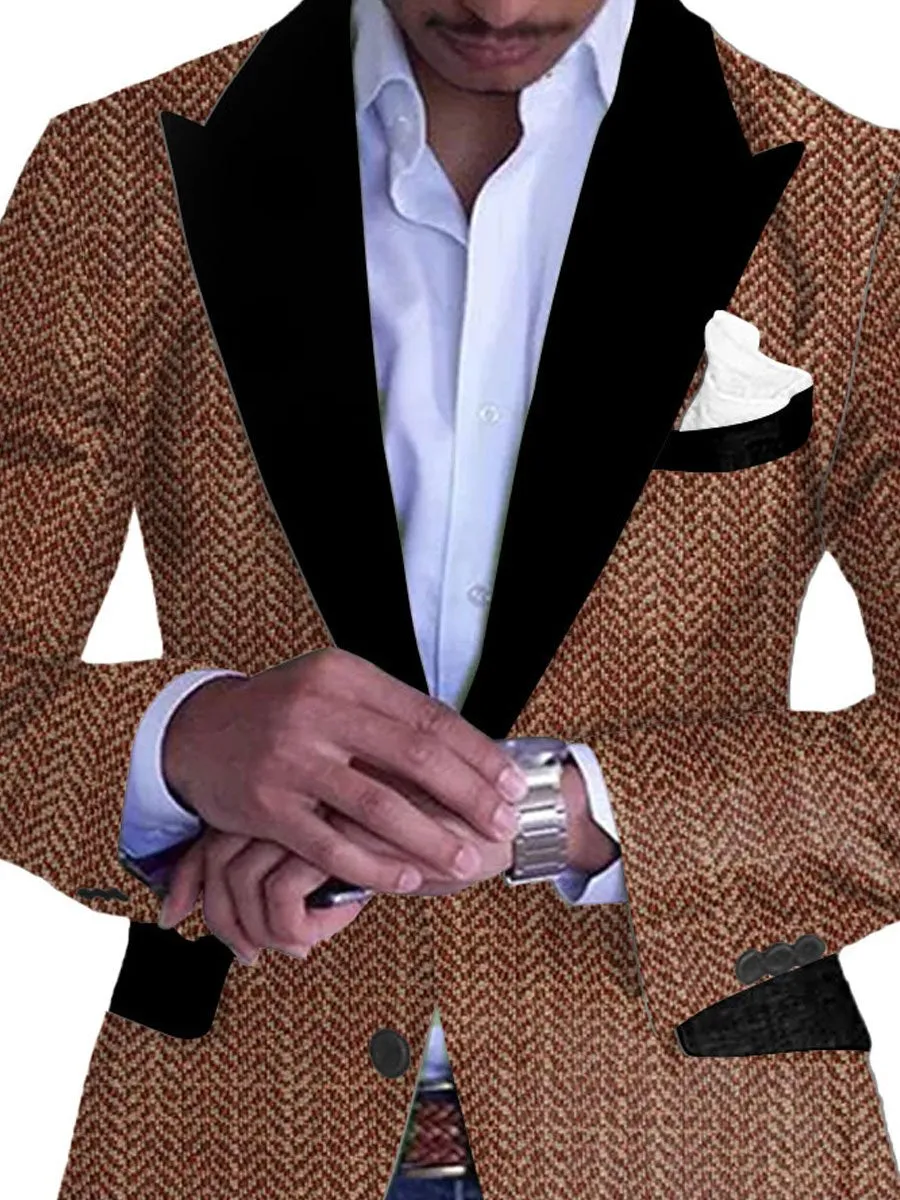 Men's Vintage Herringbone Print Single Breasted Casual Balzer