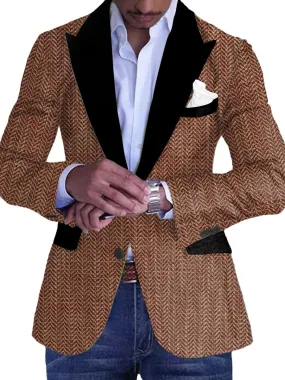 Men's Vintage Herringbone Print Single Breasted Casual Balzer