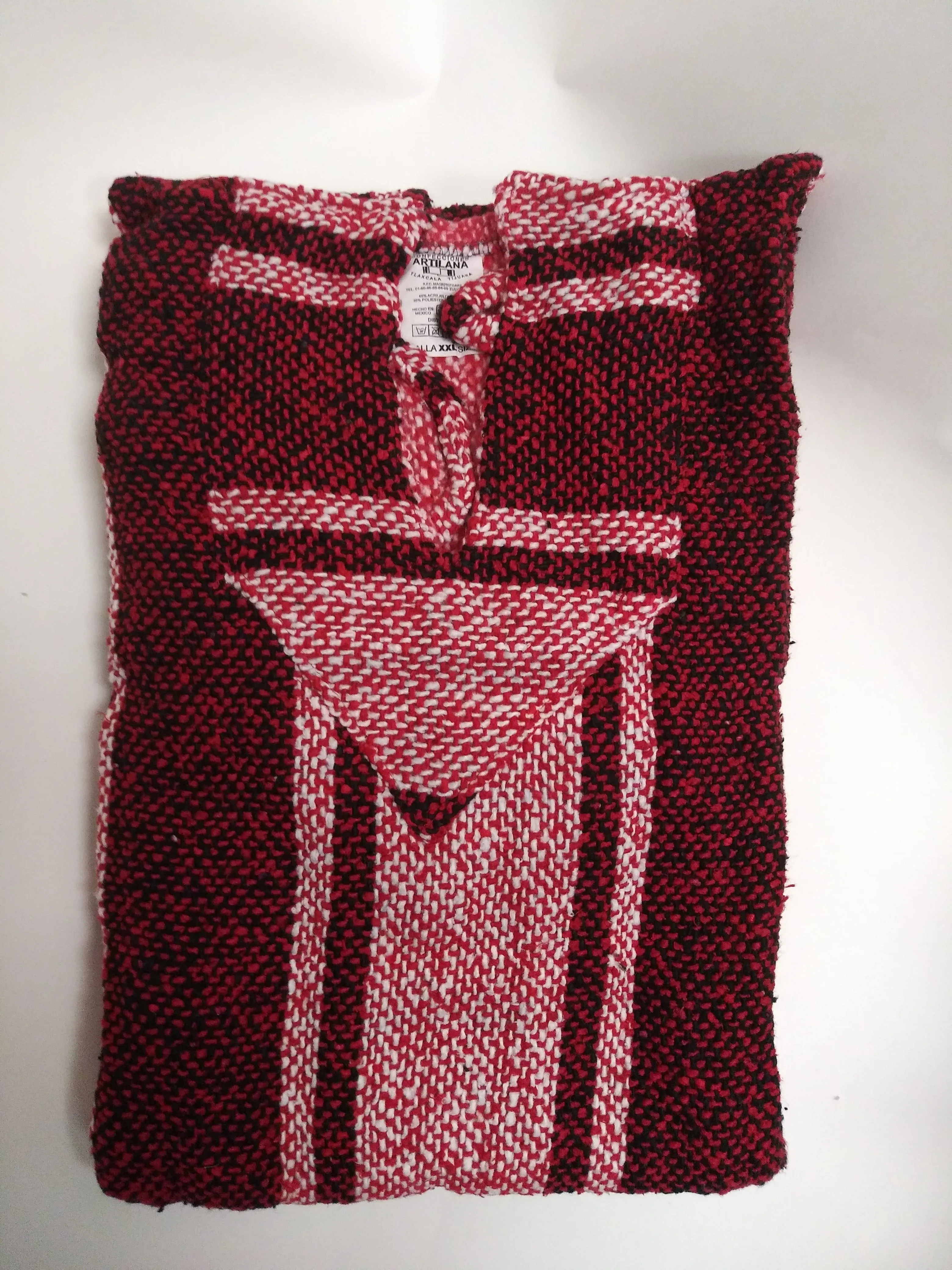Mexican Poncho Pullover Baja Hoodie Red Sweatshirt  2X