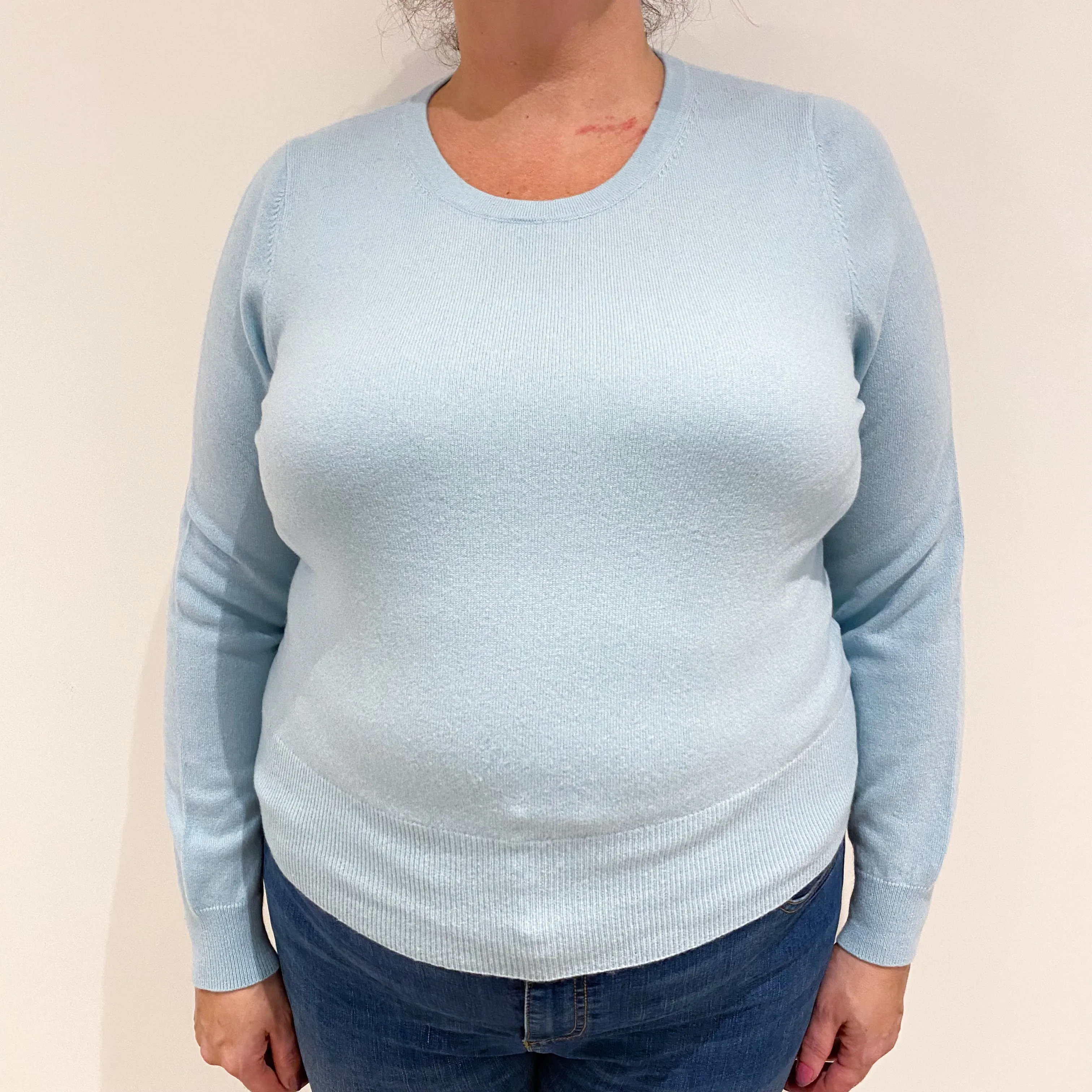 Mint Blue Cashmere Crew Neck Jumper Extra Large
