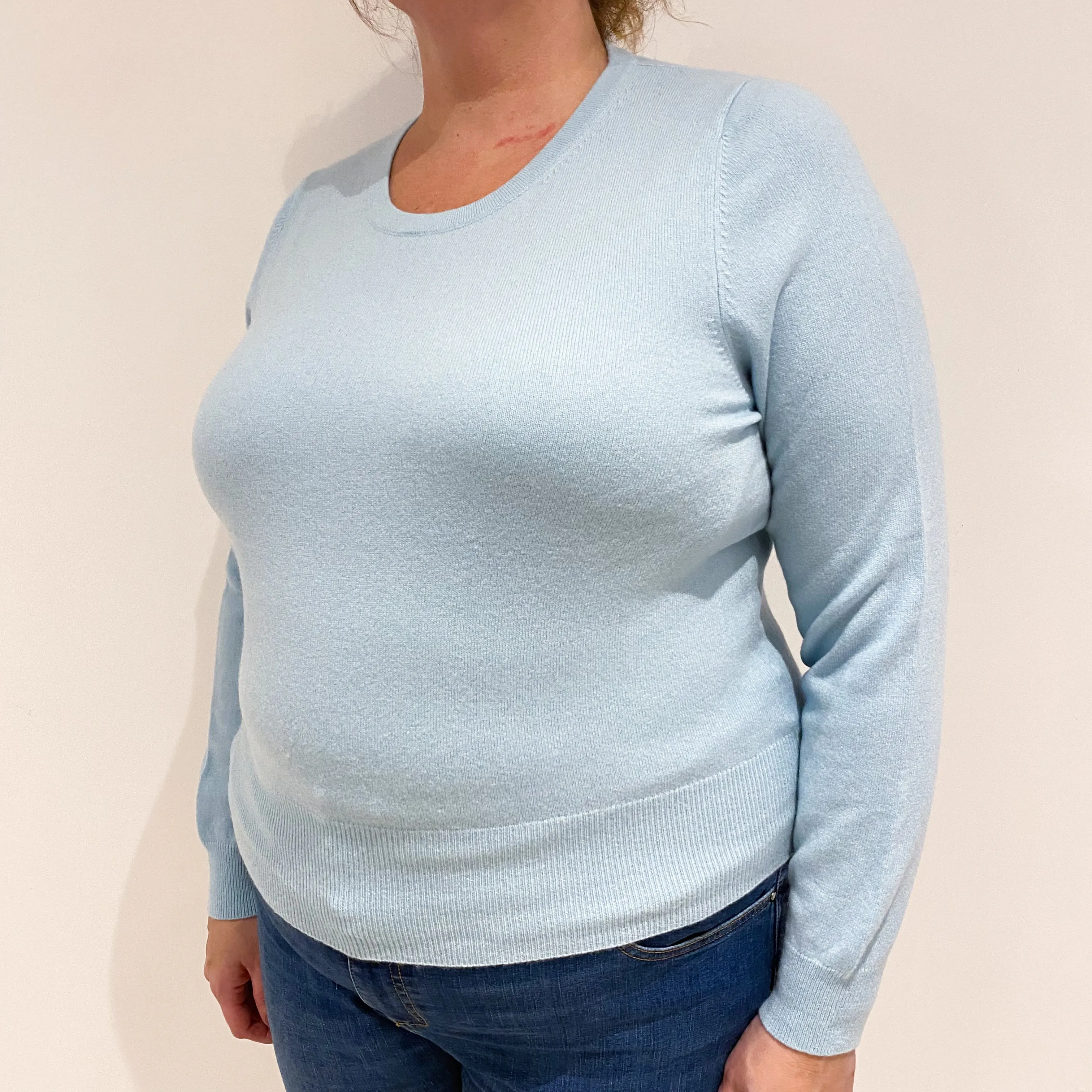 Mint Blue Cashmere Crew Neck Jumper Extra Large