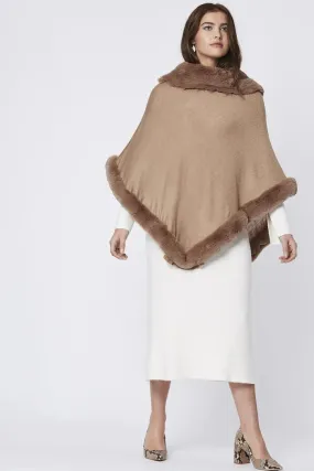 Mocha Faux Fur Trim Poncho