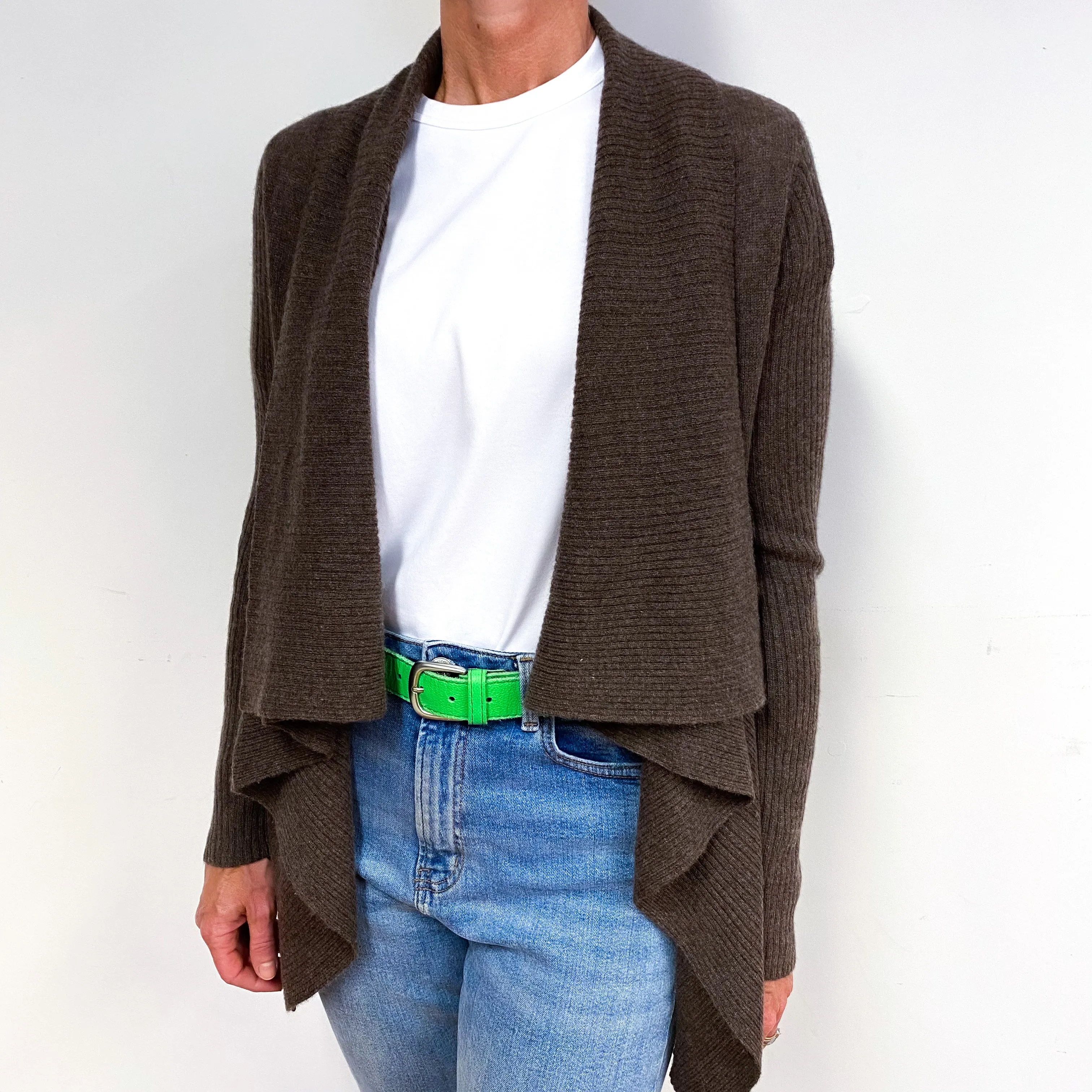 Mole Brown Cashmere Waterfall Cardigan Medium