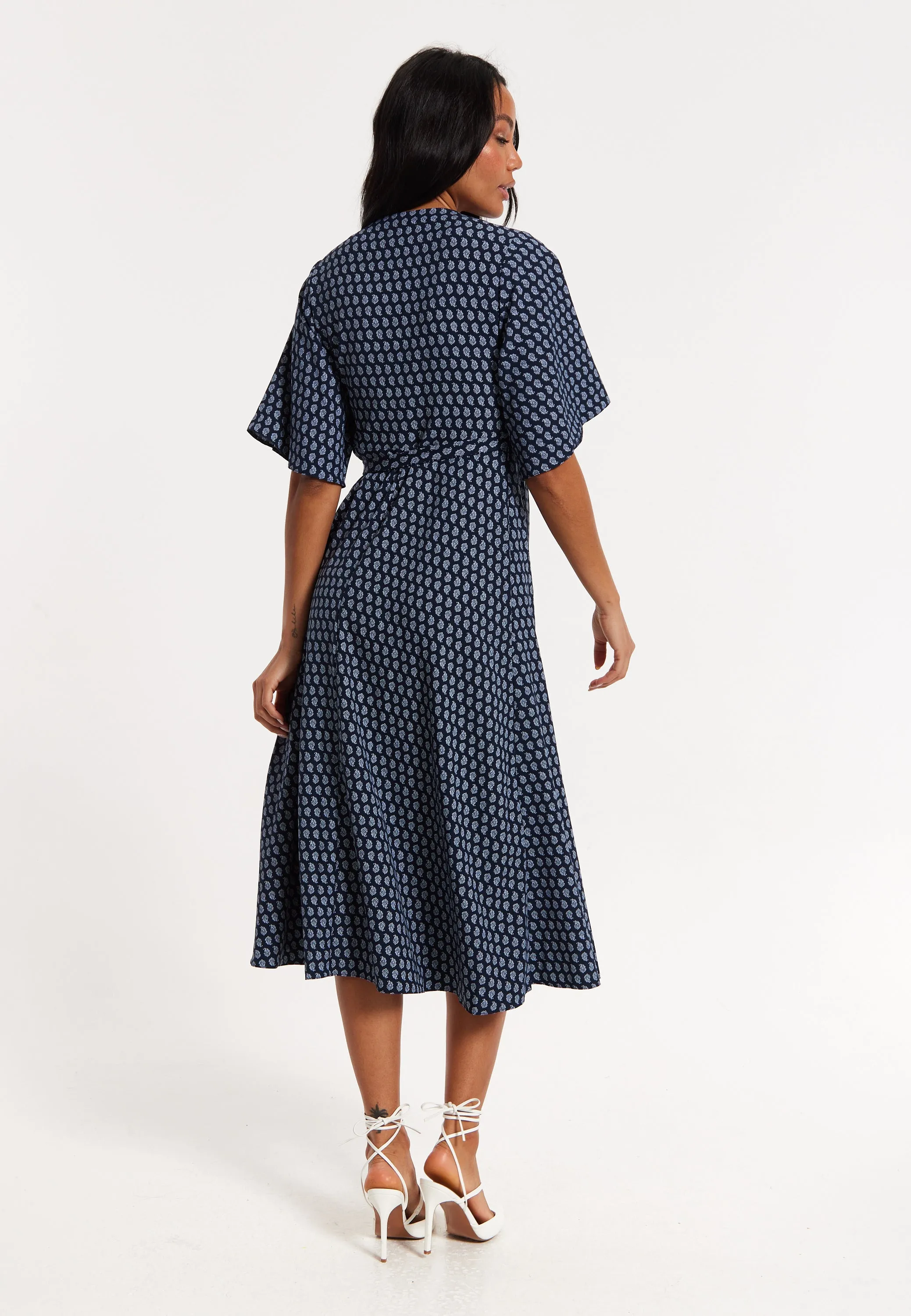 Navy Floral Print Kimono Wrap Maxi Dress