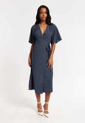 Navy Floral Print Kimono Wrap Maxi Dress