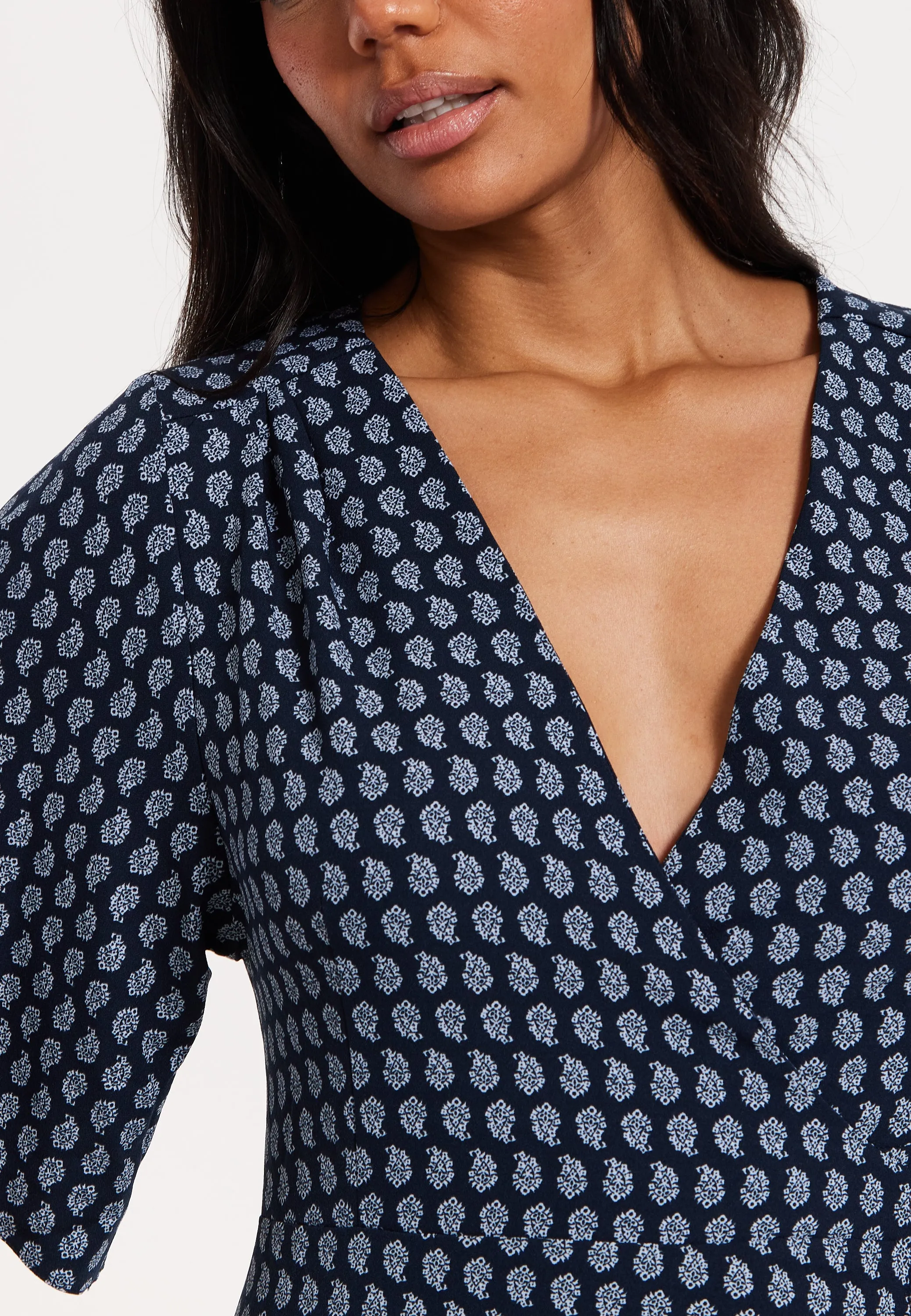 Navy Floral Print Kimono Wrap Maxi Dress