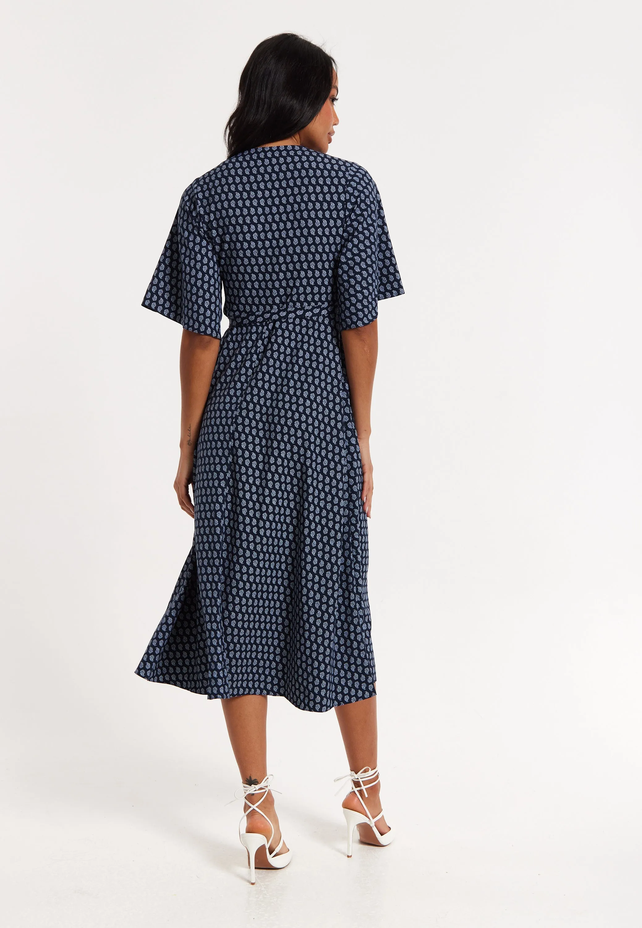 Navy Floral Print Kimono Wrap Maxi Dress