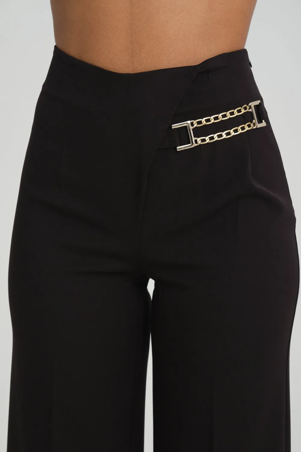NDL Women Side Chain Wide Leg Pants Black - Fushë Kosovë