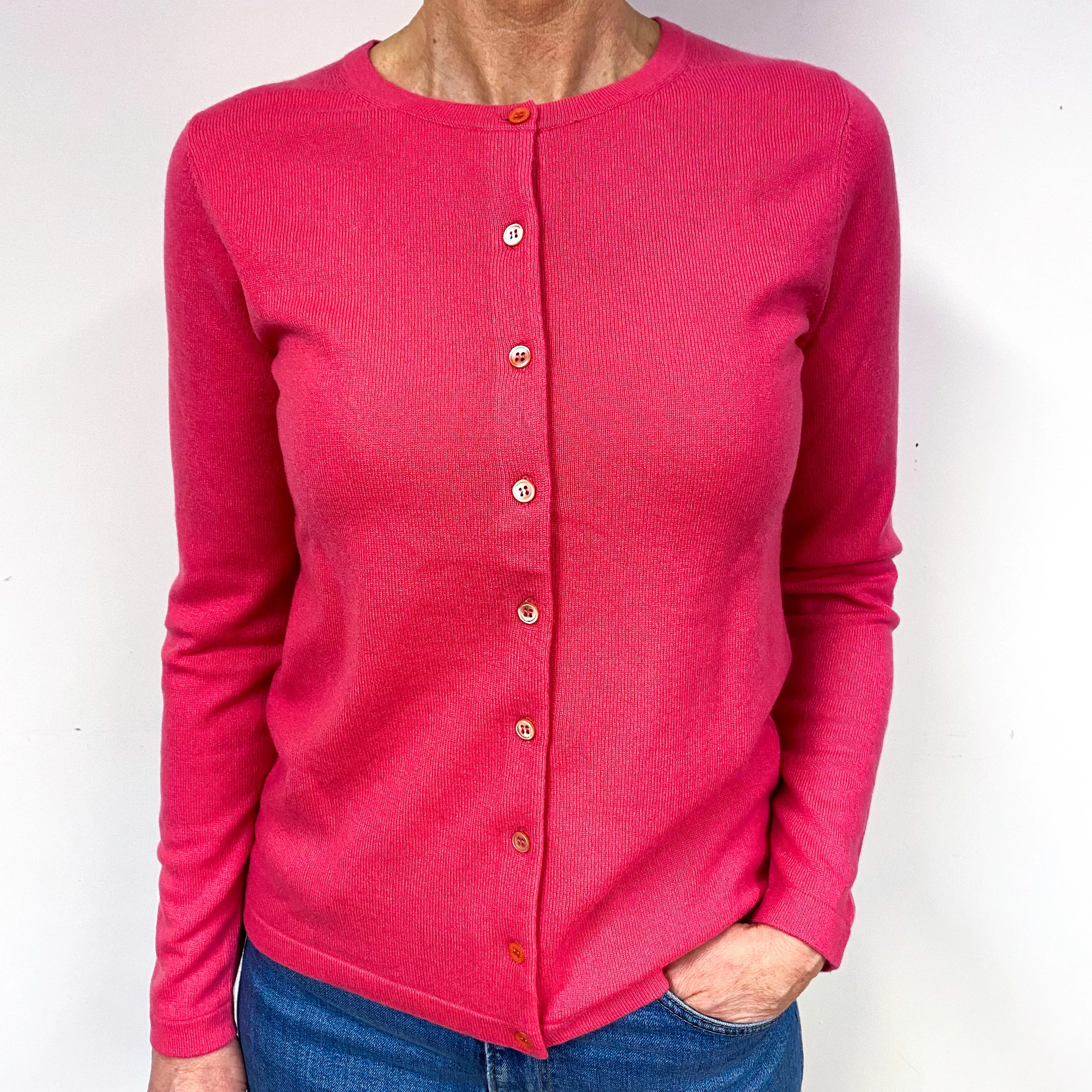 New Lupin Pink Cashmere Crew Neck Cardigan Medium