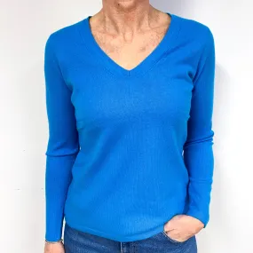New Ocean Blue Cashmere V-Neck Jumper Medium