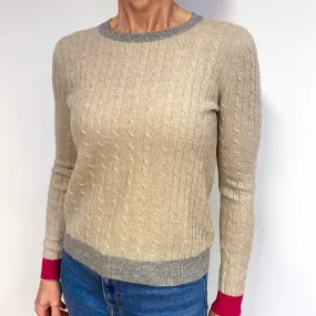Oatmeal Beige And Grey Cashmere Crew Neck Jumper Medium