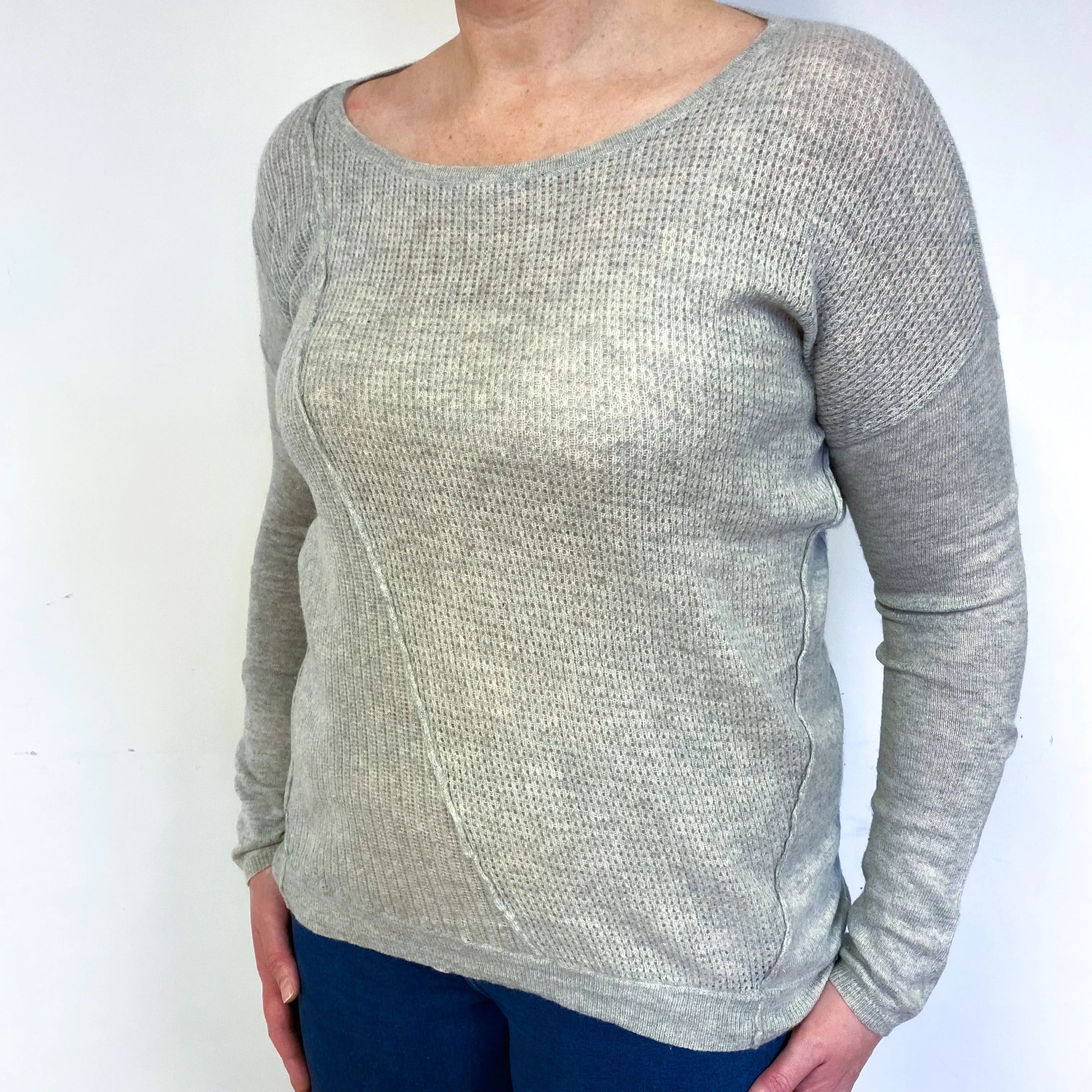 Oatmeal Beige Cashmere Crew Neck Jumper Large