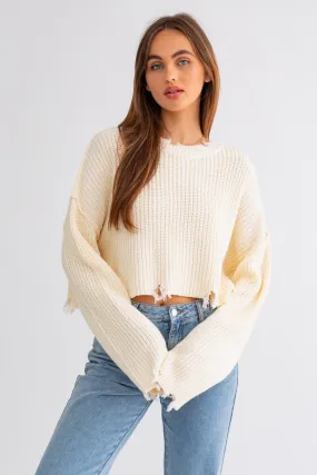 Out Seam Damaged Crop Knit Sweater