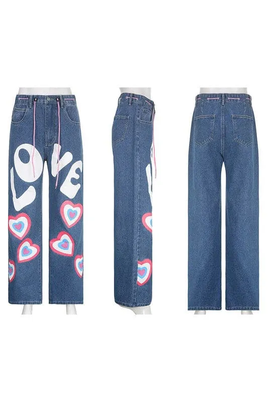 PA013 Heart Graphic Long Jeans