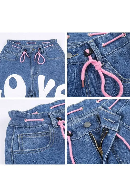 PA013 Heart Graphic Long Jeans