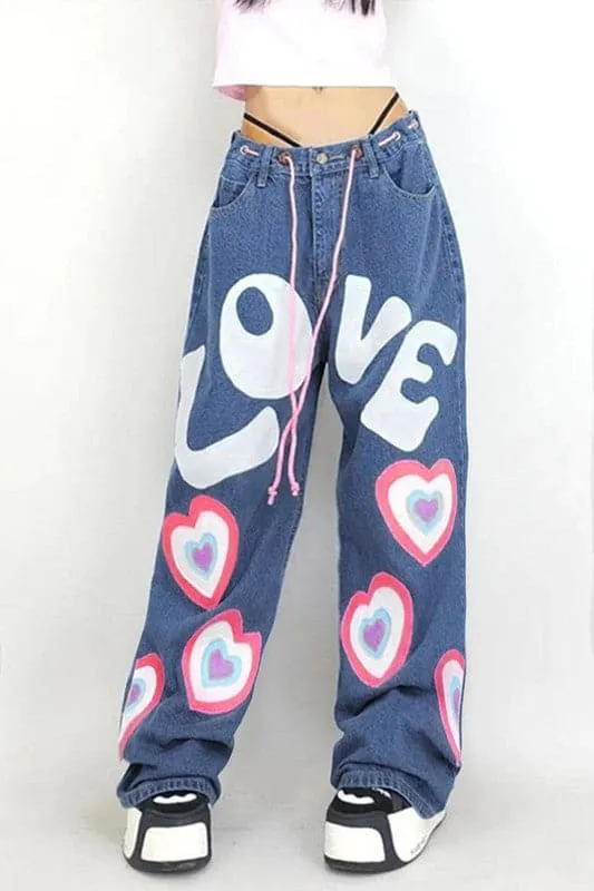 PA013 Heart Graphic Long Jeans