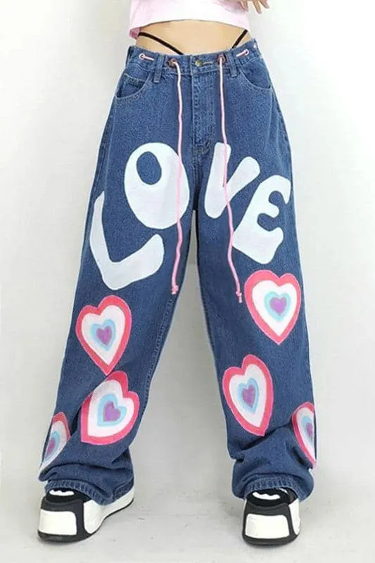 PA013 Heart Graphic Long Jeans
