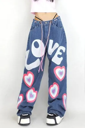 PA013 Heart Graphic Long Jeans
