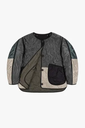 Patchwork Cropped Quilt Jacket - Anthracite & Mineral Green / Dark Olive