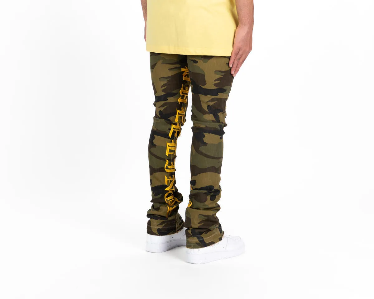 Pheelings AGAINST ALL ODDS FLARE STACK DENIM  (CAMO/YELLOW)