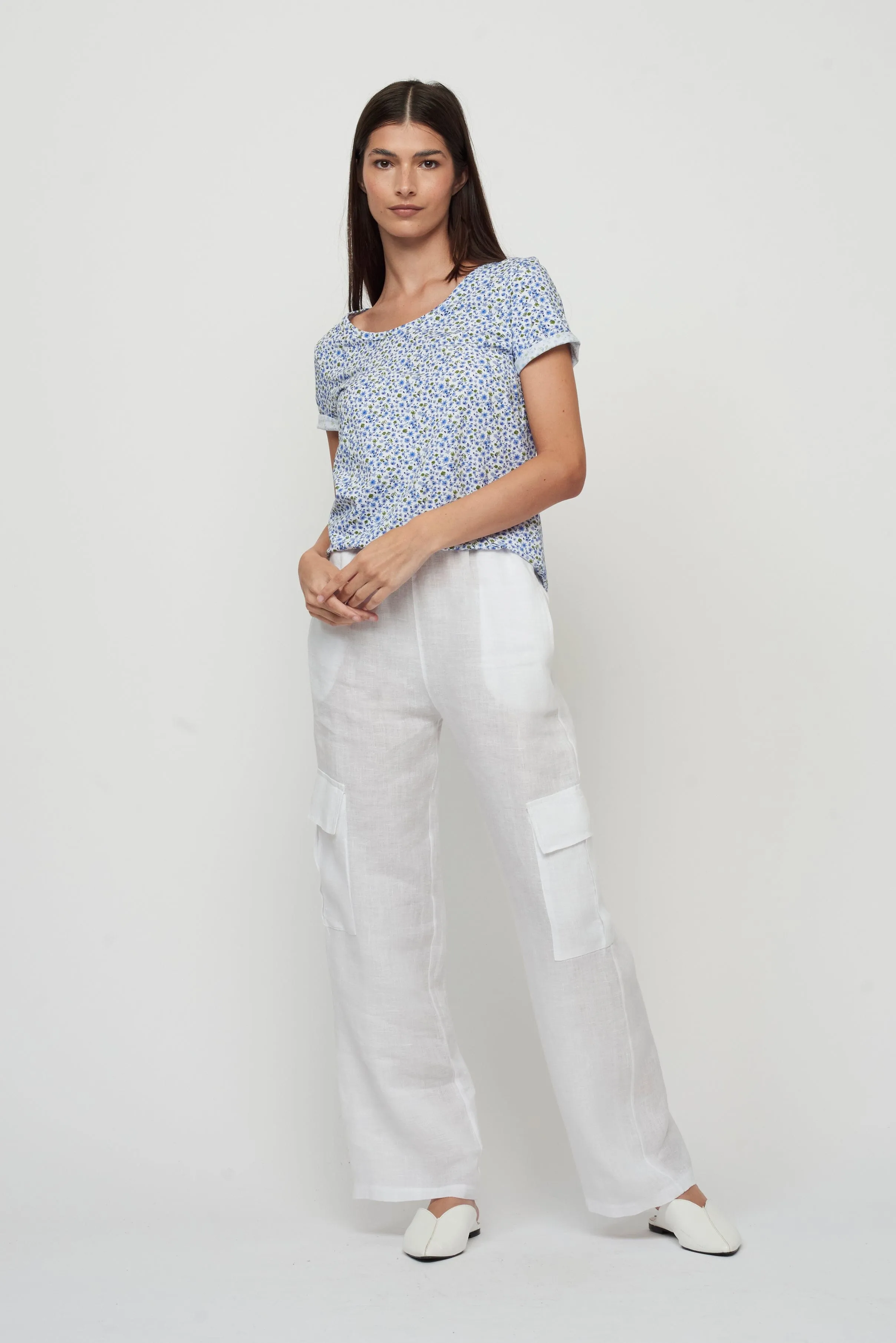 Pistache Linen Cargo Pant- White