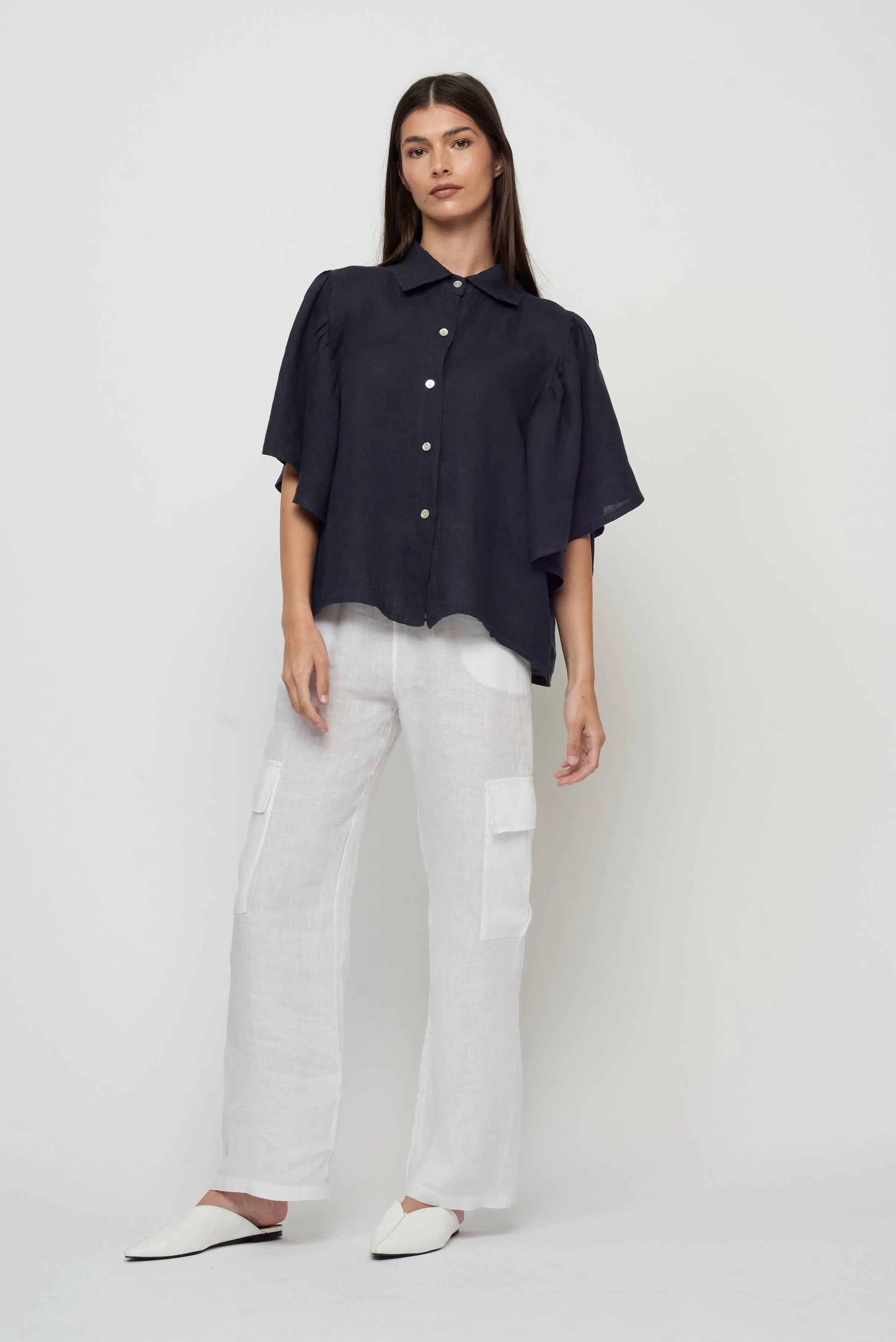 Pistache Linen Cargo Pant- White