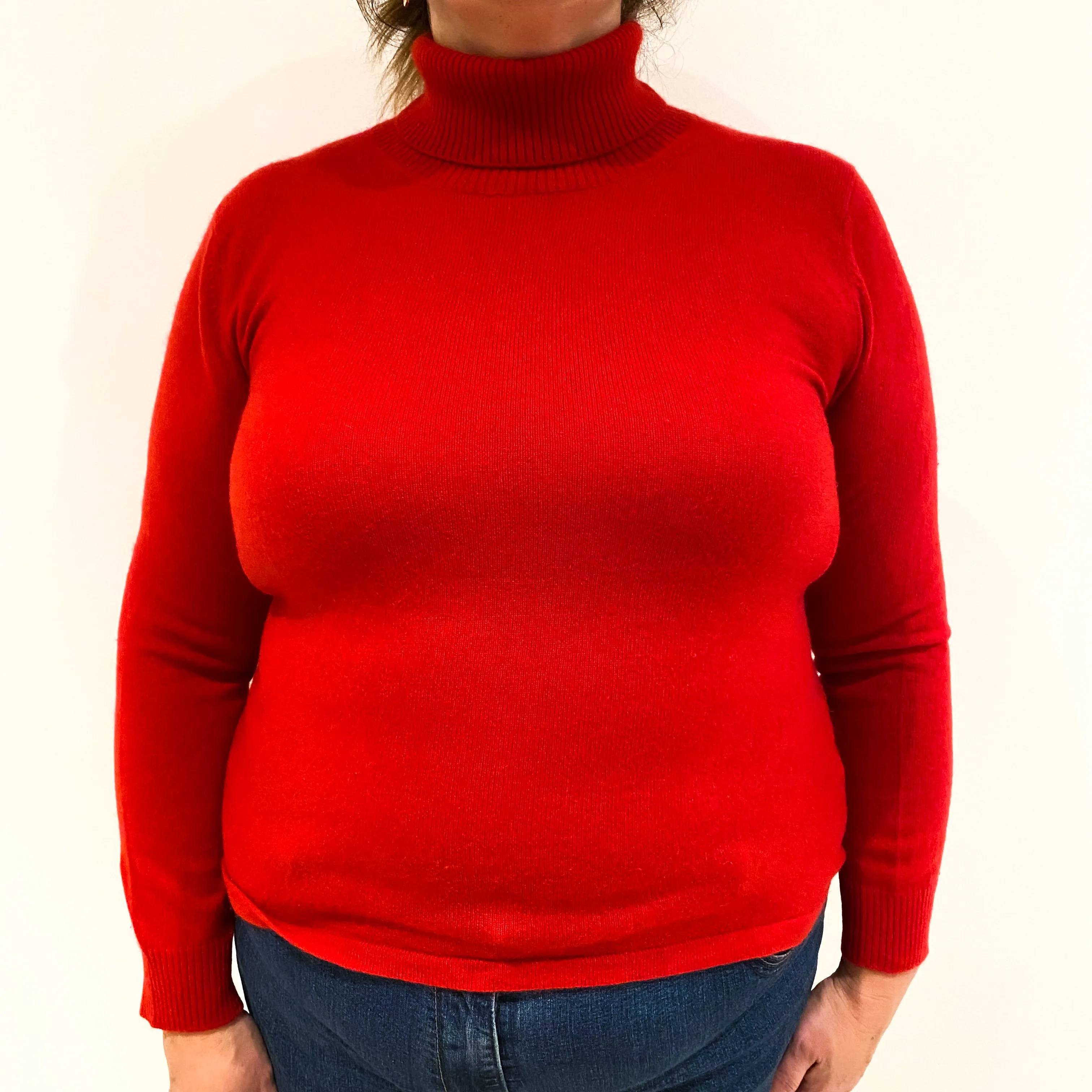 Post Box Red Cashmere Polo Neck Jumper Extra Large