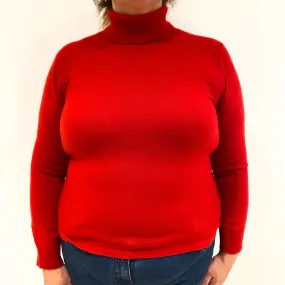 Post Box Red Cashmere Polo Neck Jumper Extra Large