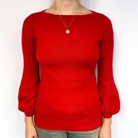 Red Balloon Sleeve Cashmere Crew Neck Jumper Small