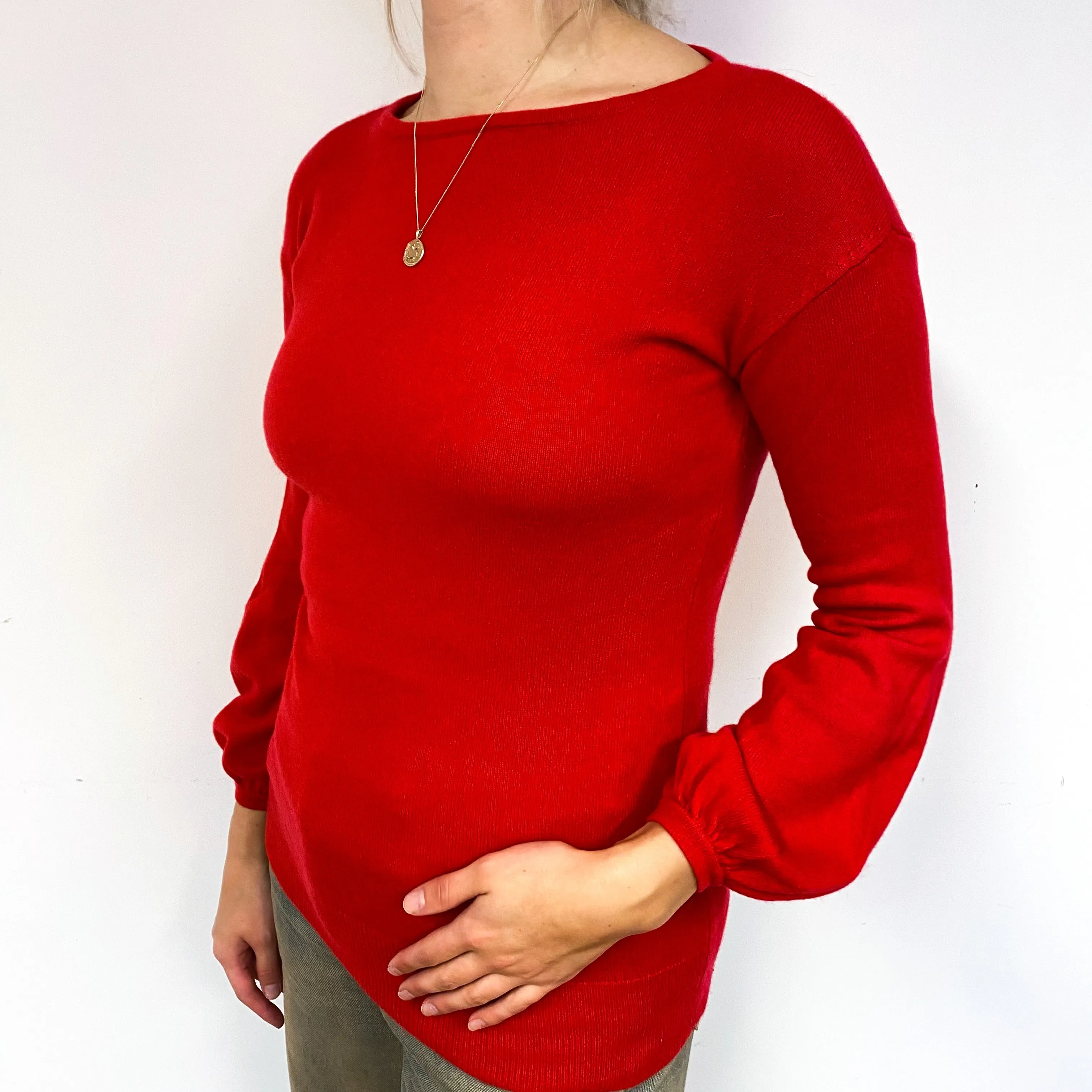 Red Balloon Sleeve Cashmere Crew Neck Jumper Small