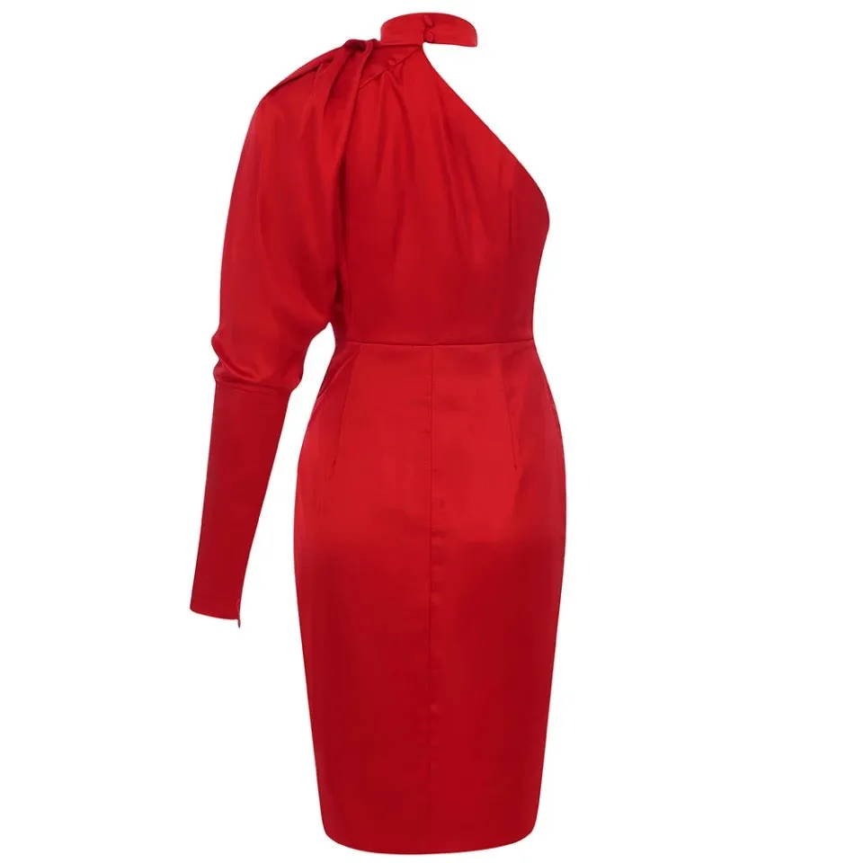 Red One Shoulder Draped Dress