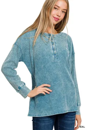 Right This Way Teal Waffle Top